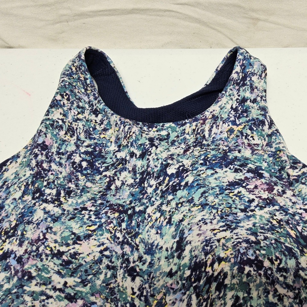 Athleta Girl Tank Top Kids L/12 Blue Purple Abstract Print Racerback Shelf Bra